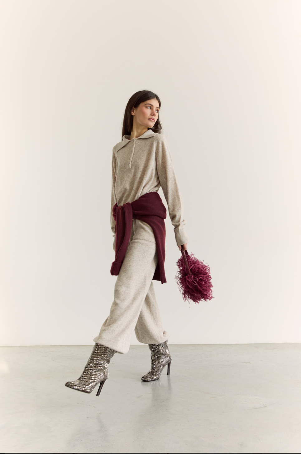 Джемпер поло з вовни ягня, світло-бежевий меланжевий