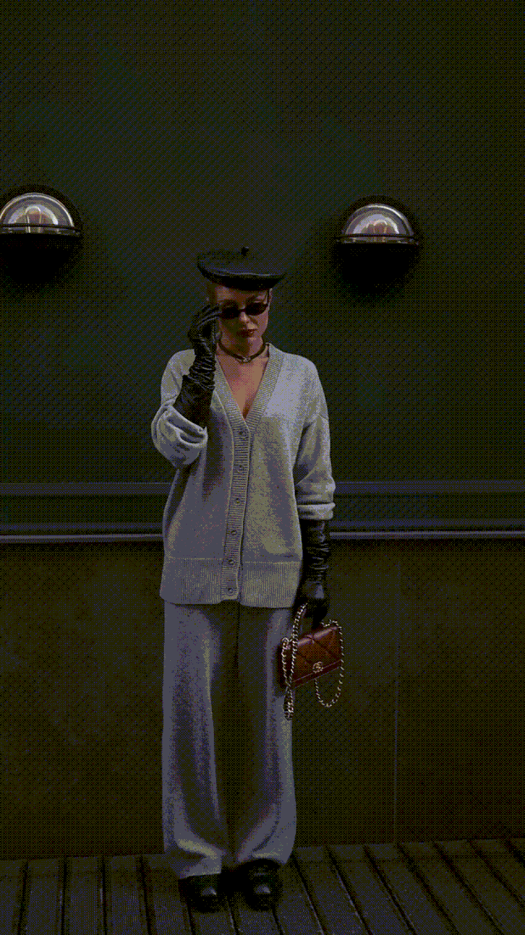 Комплект з вовни ягня кардиган на ґудзиках і брюки, сірий меланж    29104389