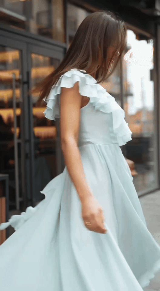 Сукня з шифону на одне плече міді, м`ятна    95977414