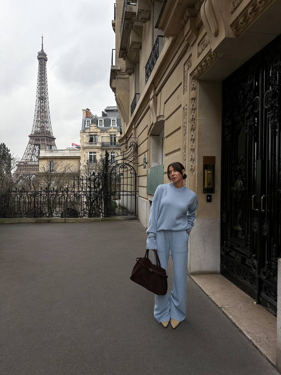 Комплект з вовни ягня светр і брюки,  блакитний    14702759