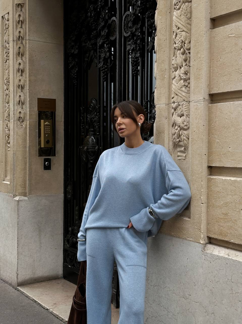 Комплект з вовни ягня светр і брюки,  блакитний    72456981