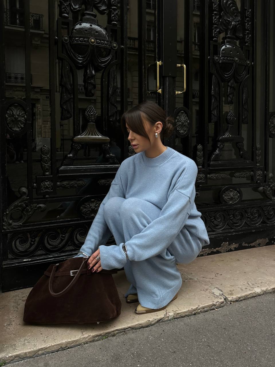 Комплект з вовни ягня светр і брюки,  блакитний    32401540