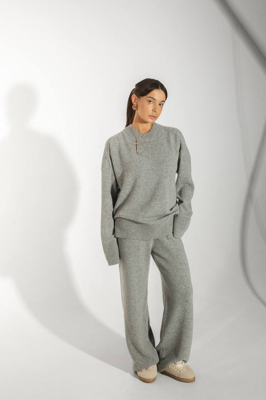 Комплект з вовни ягня светр і брюки, сірий меланж    59711767