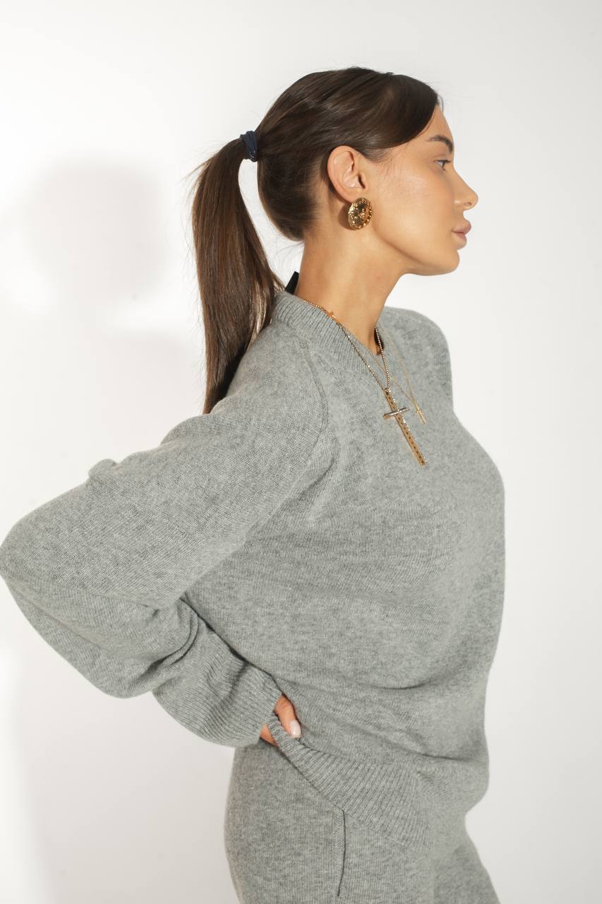 Комплект з вовни ягня светр і брюки, сірий меланж    66816599