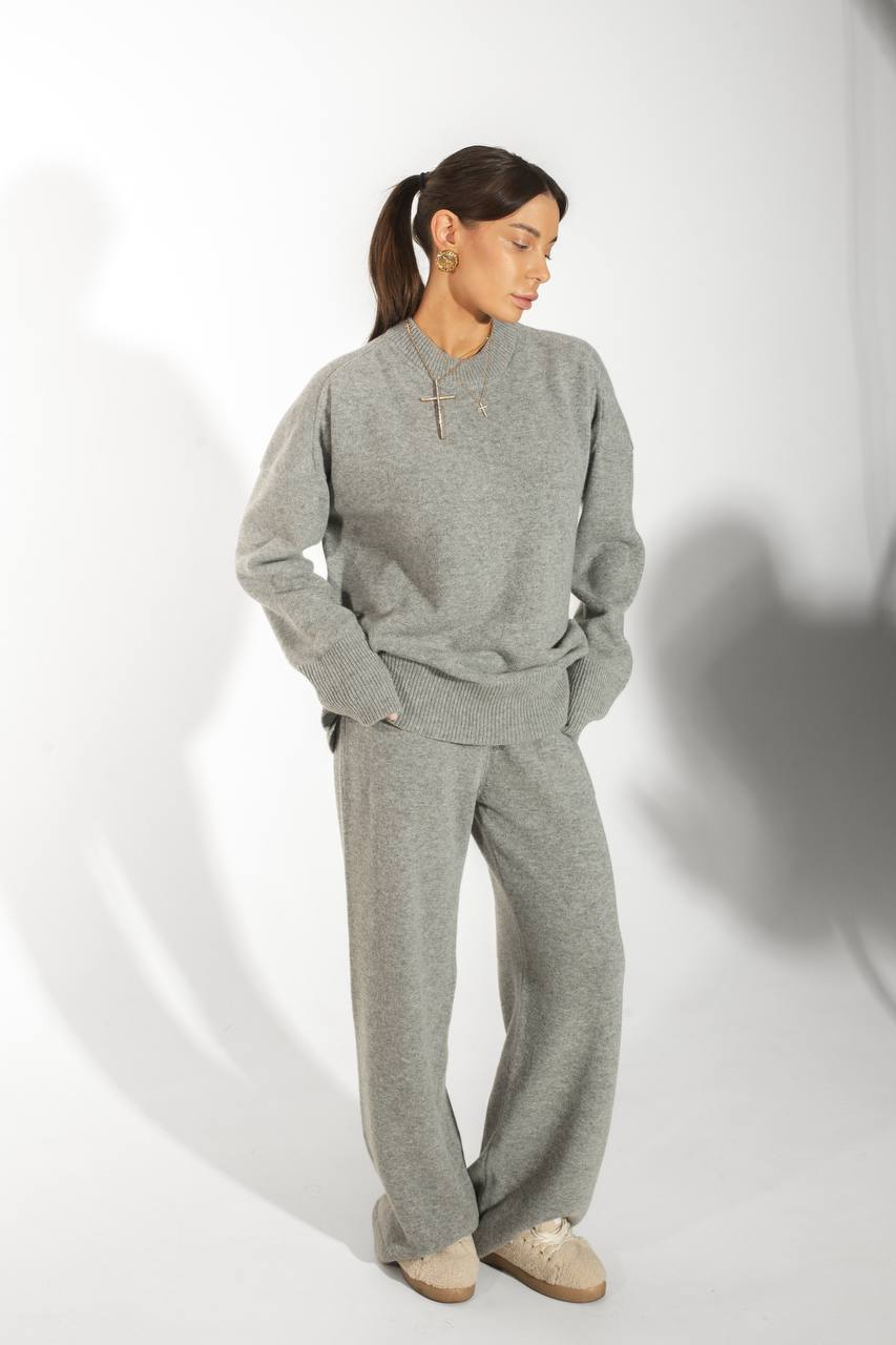 Комплект з вовни ягня светр і брюки, сірий меланж    3161617
