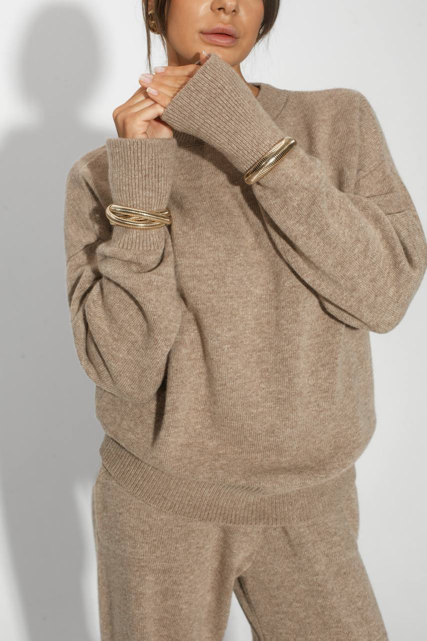 Комплект з вовни ягня, светр і брюки, бежевий    9229446