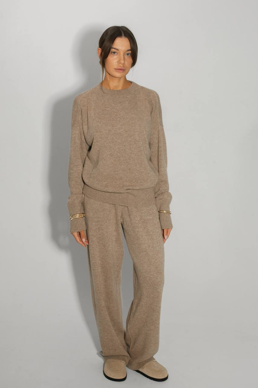 Комплект з вовни ягня, светр і брюки, бежевий    55192334