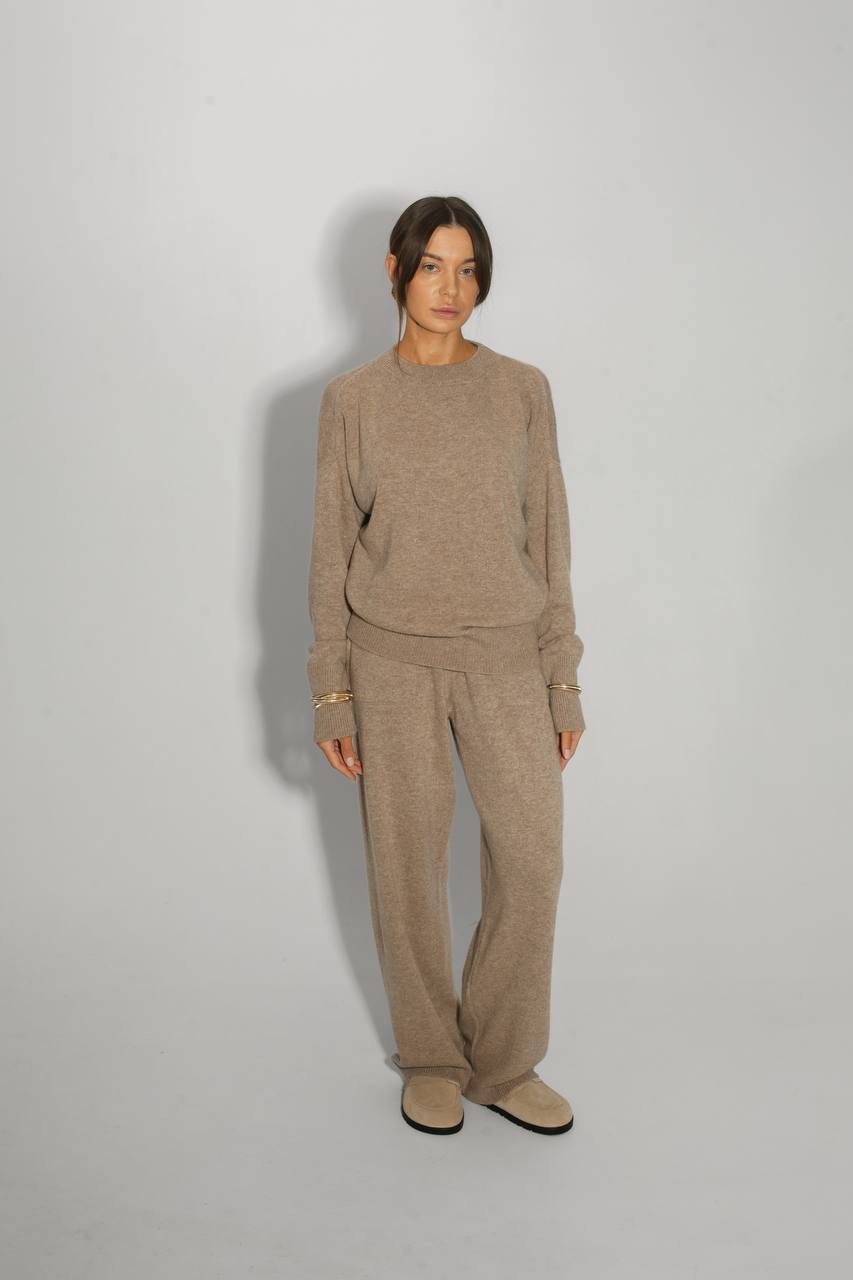 Комплект з вовни ягня, светр і брюки, бежевий    51305414