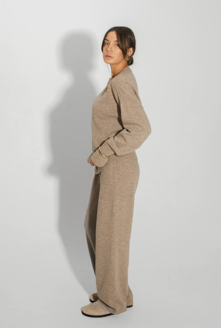 Комплект з вовни ягня, светр і брюки, бежевий    72183755