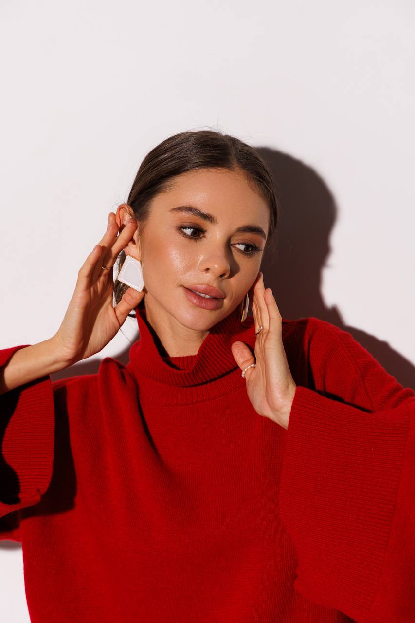 Светр з вовни ягня з широкими рукавами, червоний    47711415