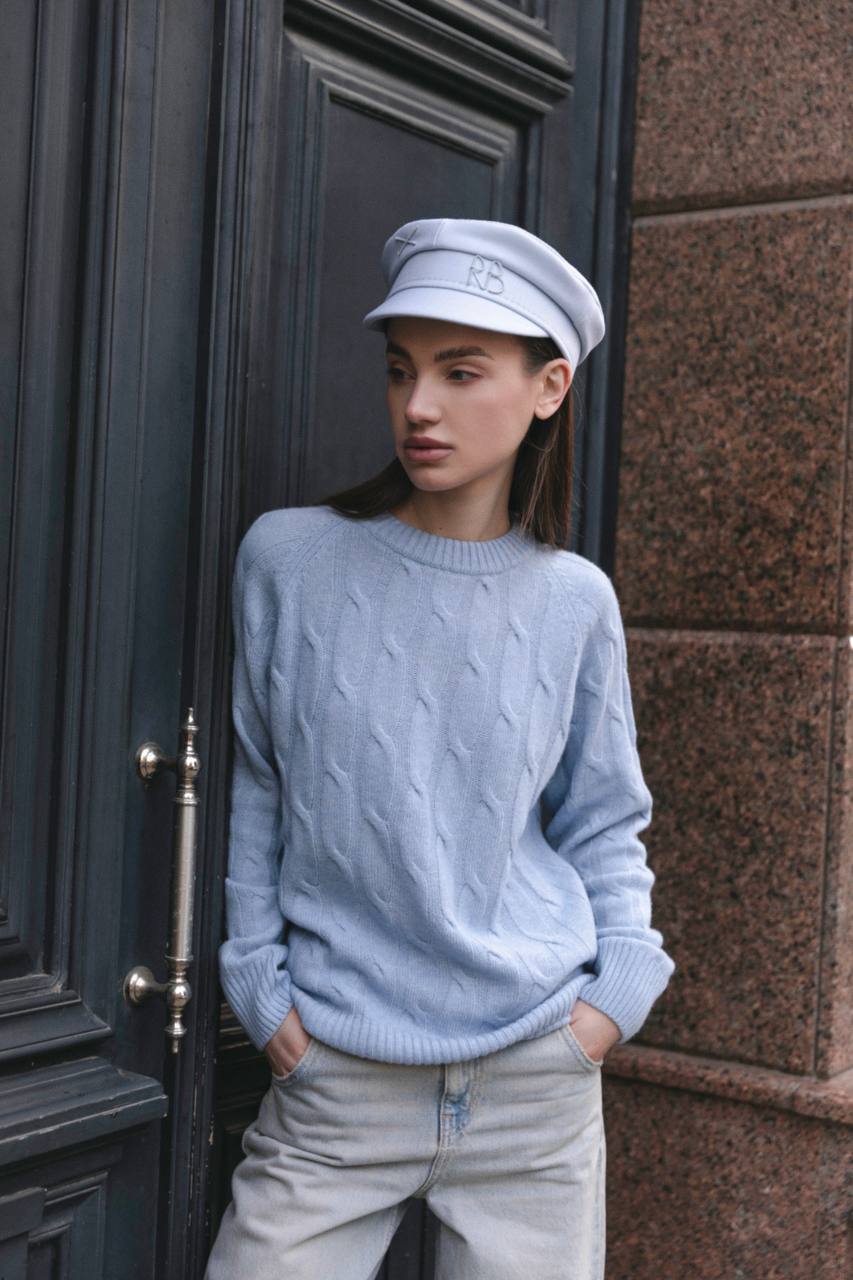 Светр з вовни ягня з косами, блакитний    1229244