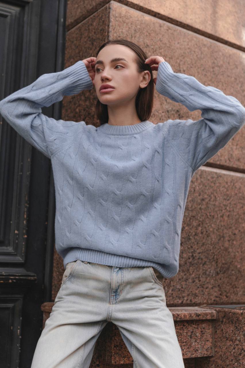 Светр з вовни ягня з косами, блакитний    85191039