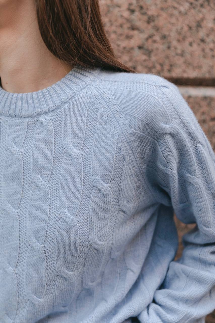 Светр з вовни ягня з косами, блакитний    45576380