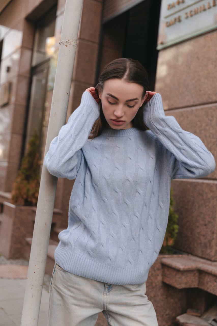 Светр з вовни ягня з косами, блакитний    18962234