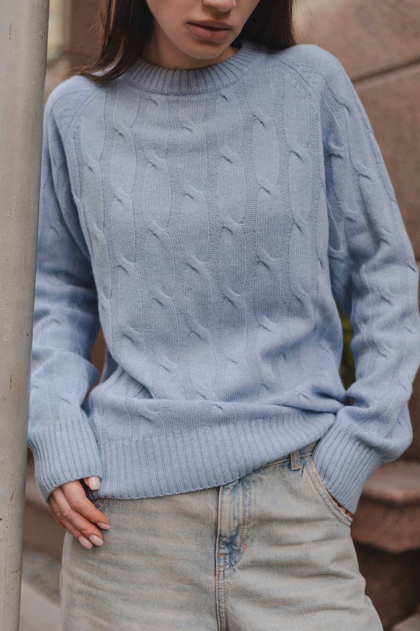 Светр з вовни ягня з косами, блакитний    34830882