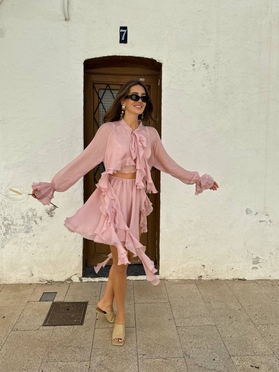 Спідниця з шифону міні рожева    60285863