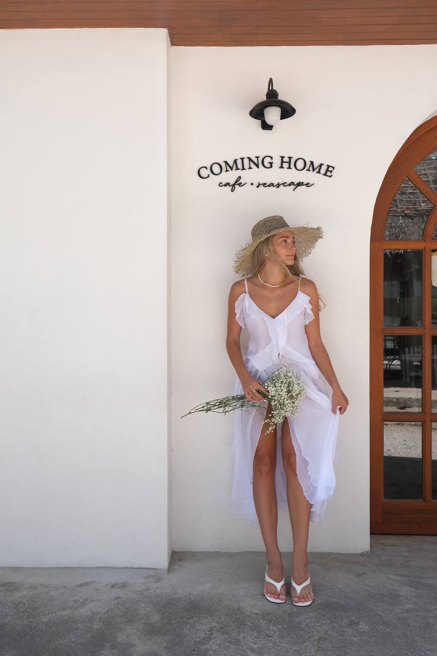 Топ з шифону з рюшами і воланами, білий    40050074