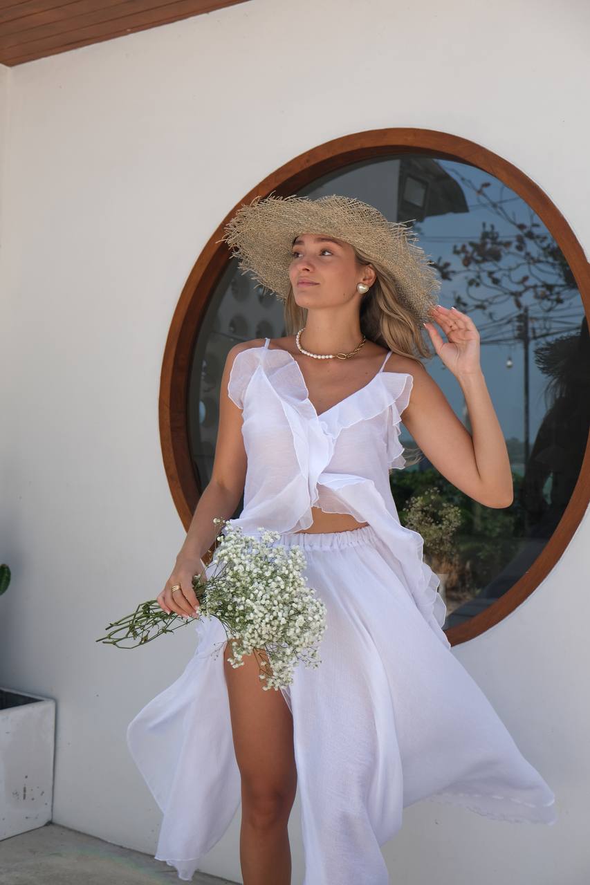 Топ з шифону з рюшами і воланами, білий    16780653