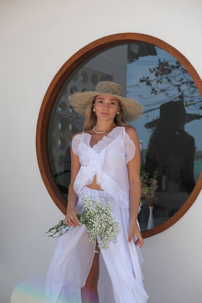 Топ з шифону з рюшами і воланами, білий    80106897