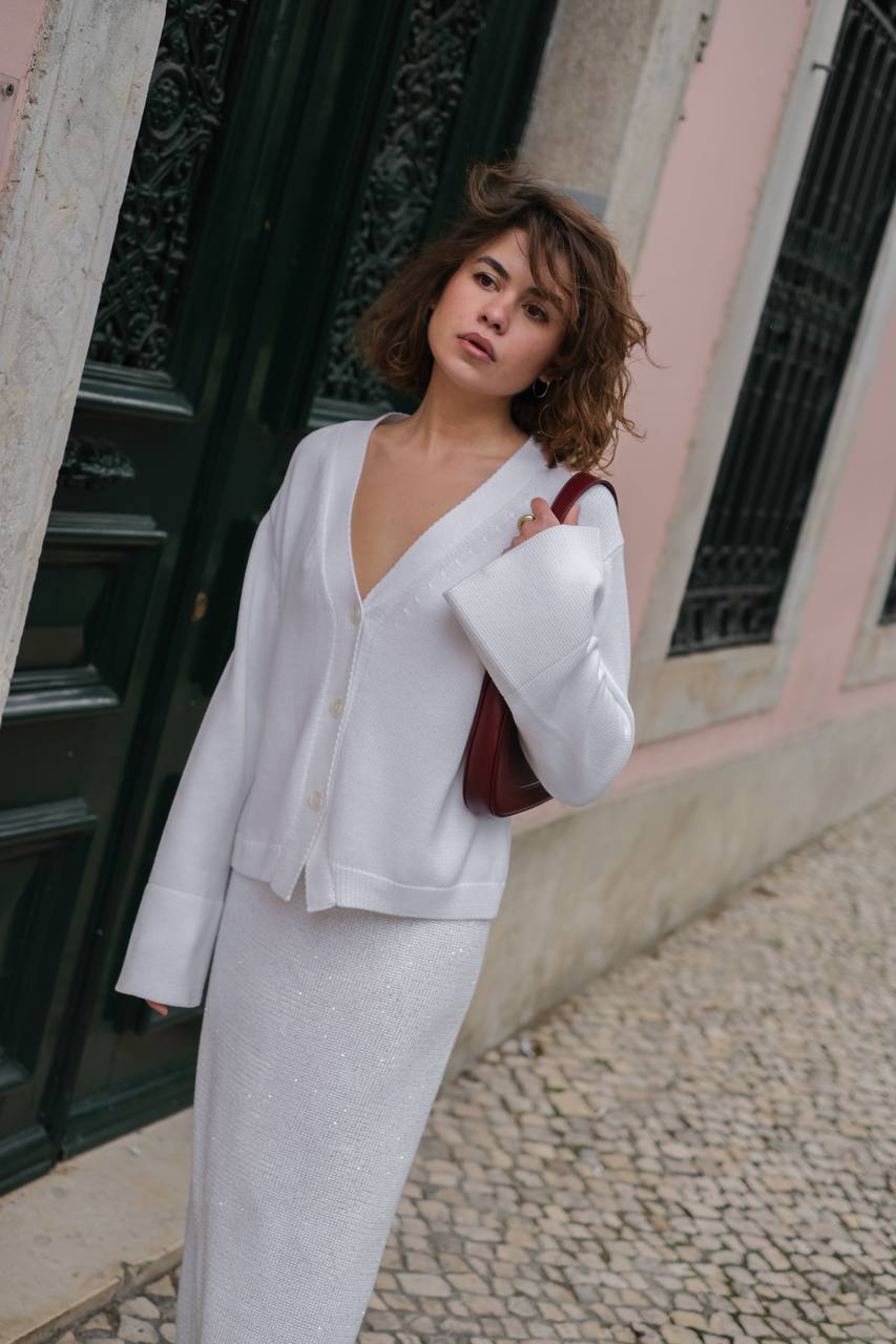 Кардиган з бавовни з розклешеними рукавами білий    31285433