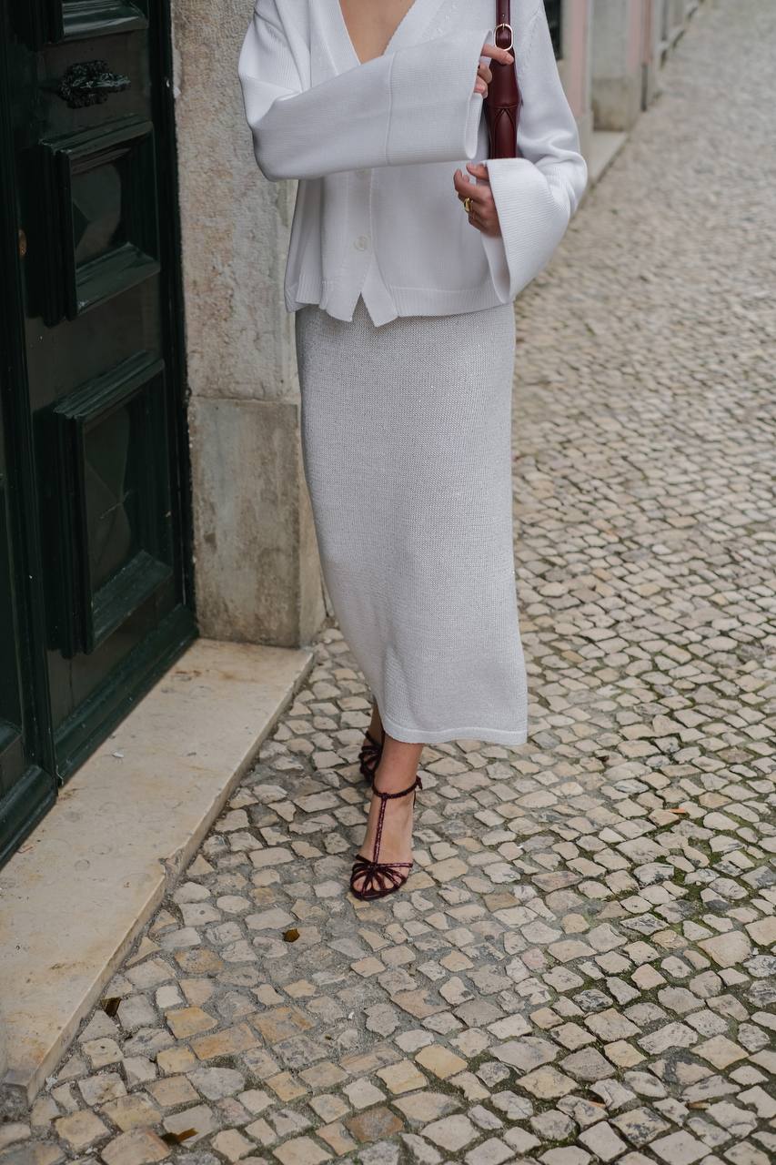 Кардиган з бавовни з розклешеними рукавами білий    71460603