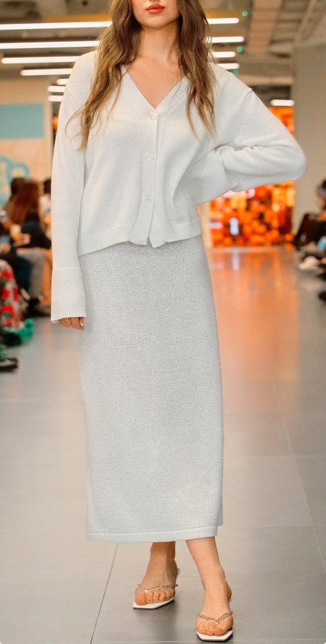 Вʼязана спідниця з паєтками, білий    85425826