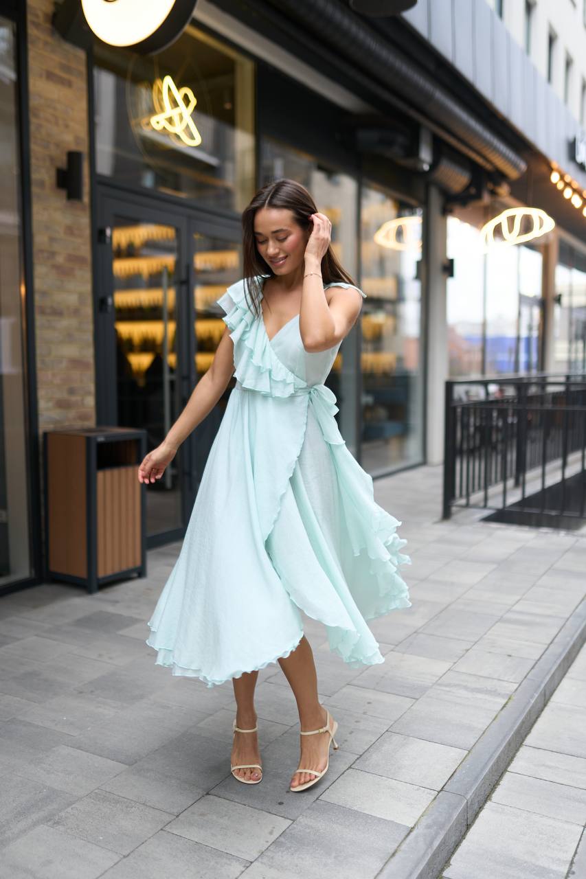 Сукня з шифону на одне плече міді, м`ятна    51274392