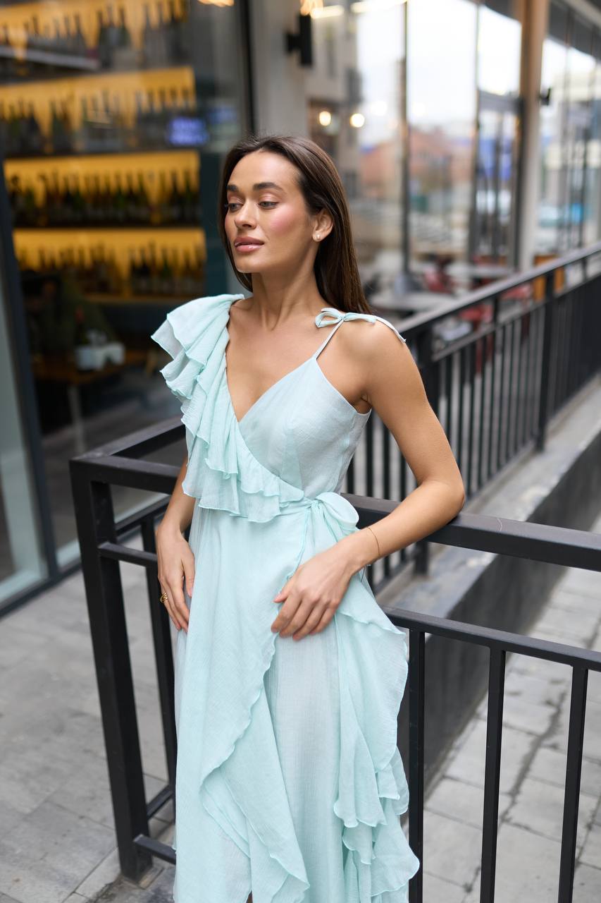 Сукня з шифону на одне плече міді, м`ятна    14058484