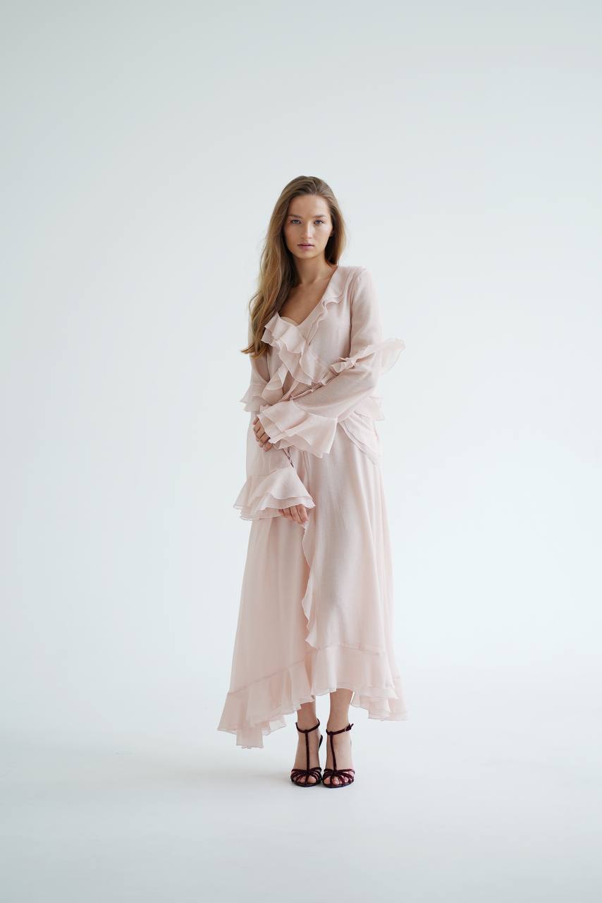 Сукня з шифону з довгим рукавом