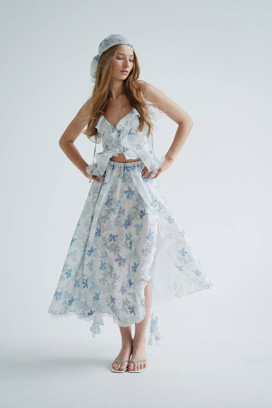 Спідниця з шифону міді, в квітковий принт