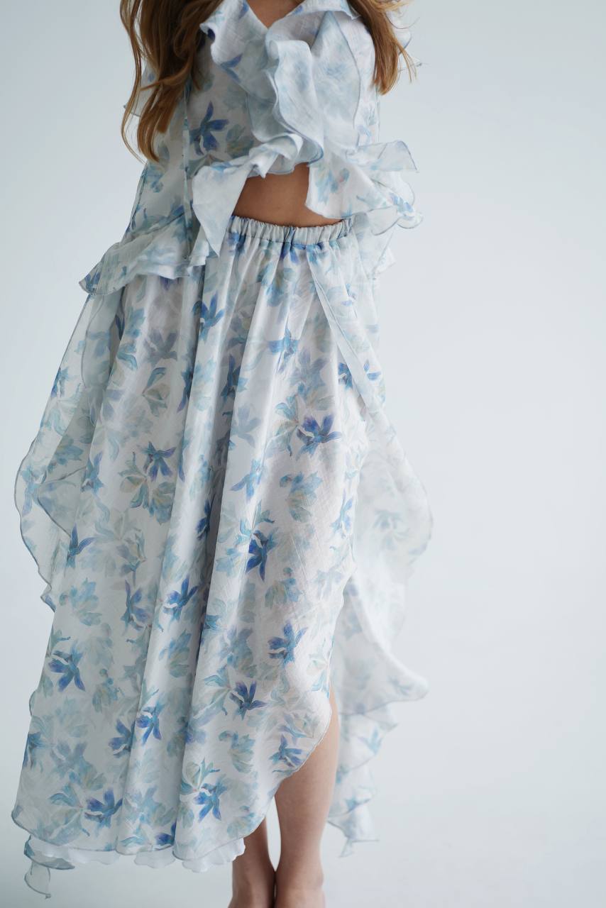 Спідниця з шифону міді, в квітковий принт