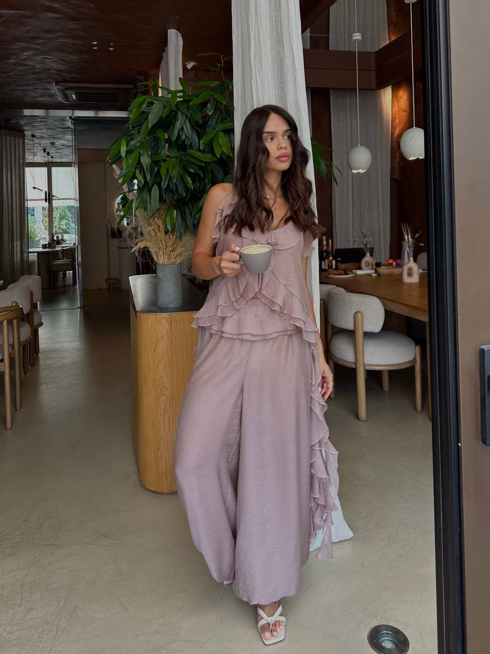 Штани з шифону, пудрові