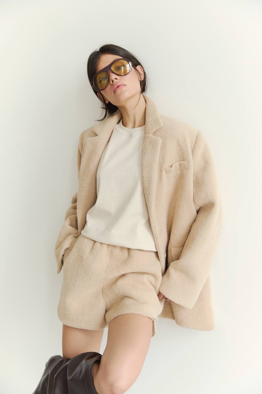 Textured alpaca wool jacket, beige