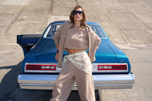 Комплект з вовни ягня, светр і брюки, бежевий (термін виготовлення 10-12 робочих днів)