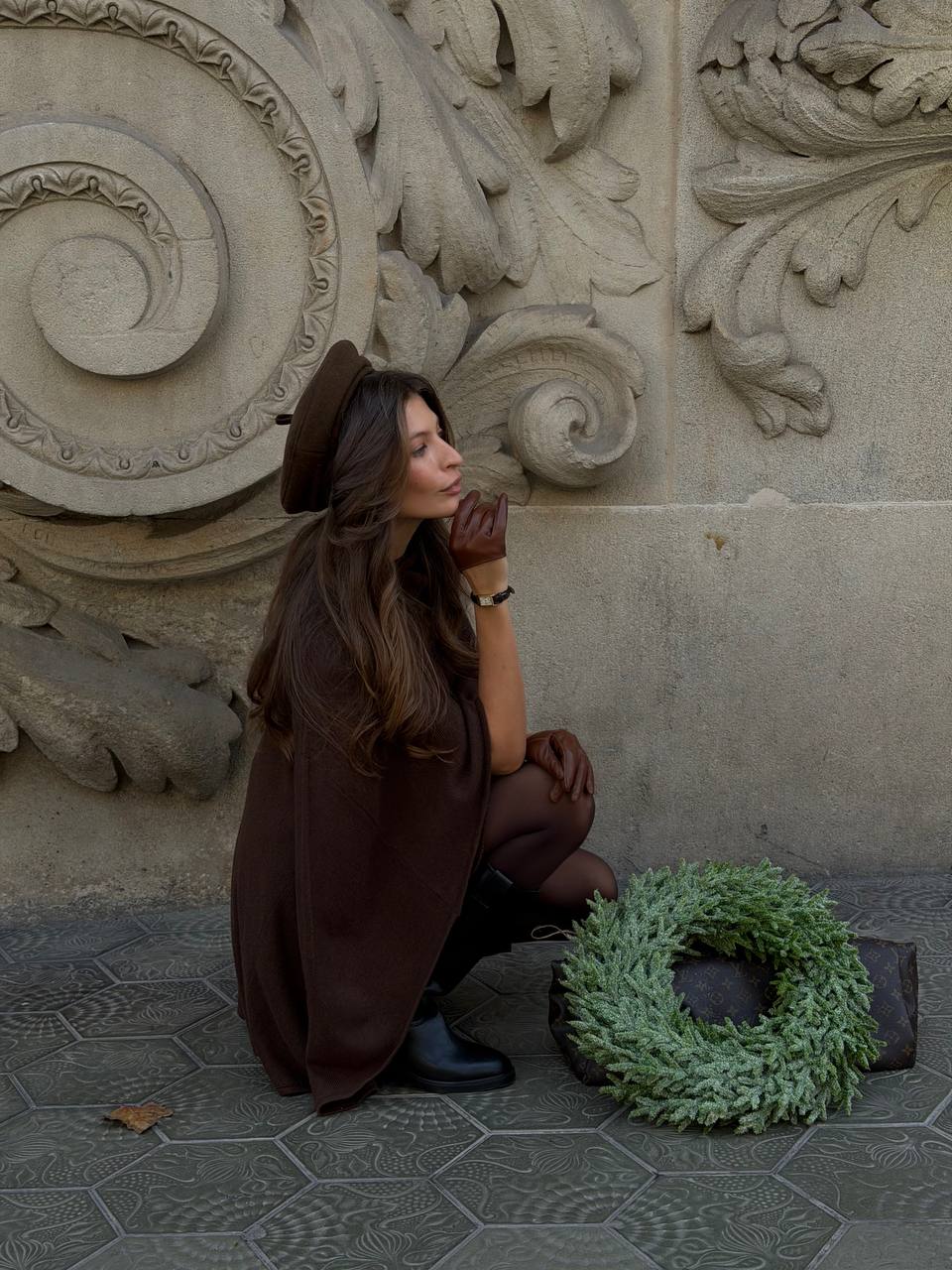 Кейп з вовни ягня, шоколадний