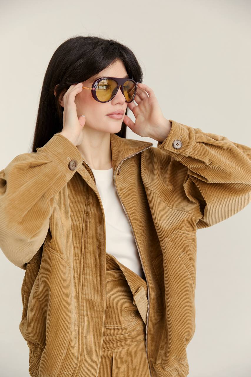 Бомбер з вельвету, бежево-карамельний