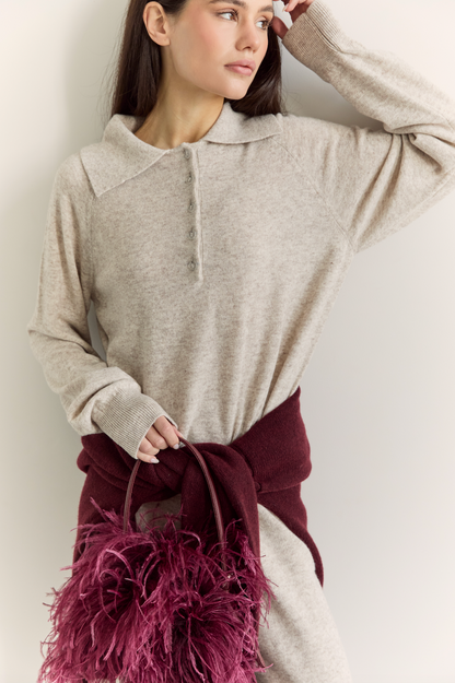 Джемпер поло з вовни ягня, світло-бежевий меланжевий