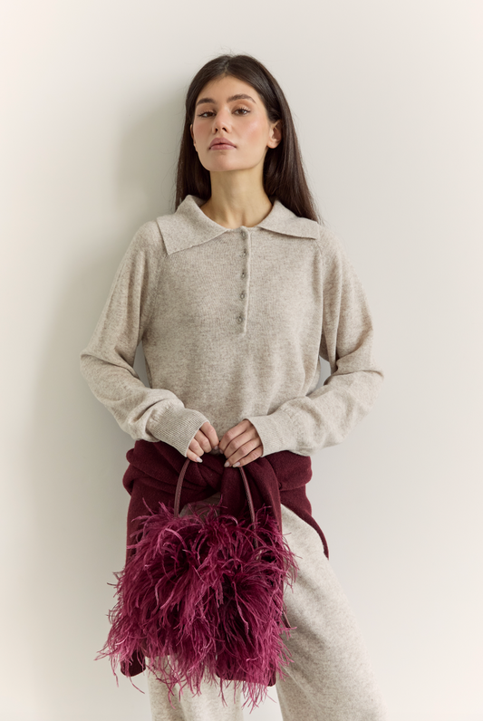 Джемпер поло з вовни ягня, світло-бежевий меланжевий