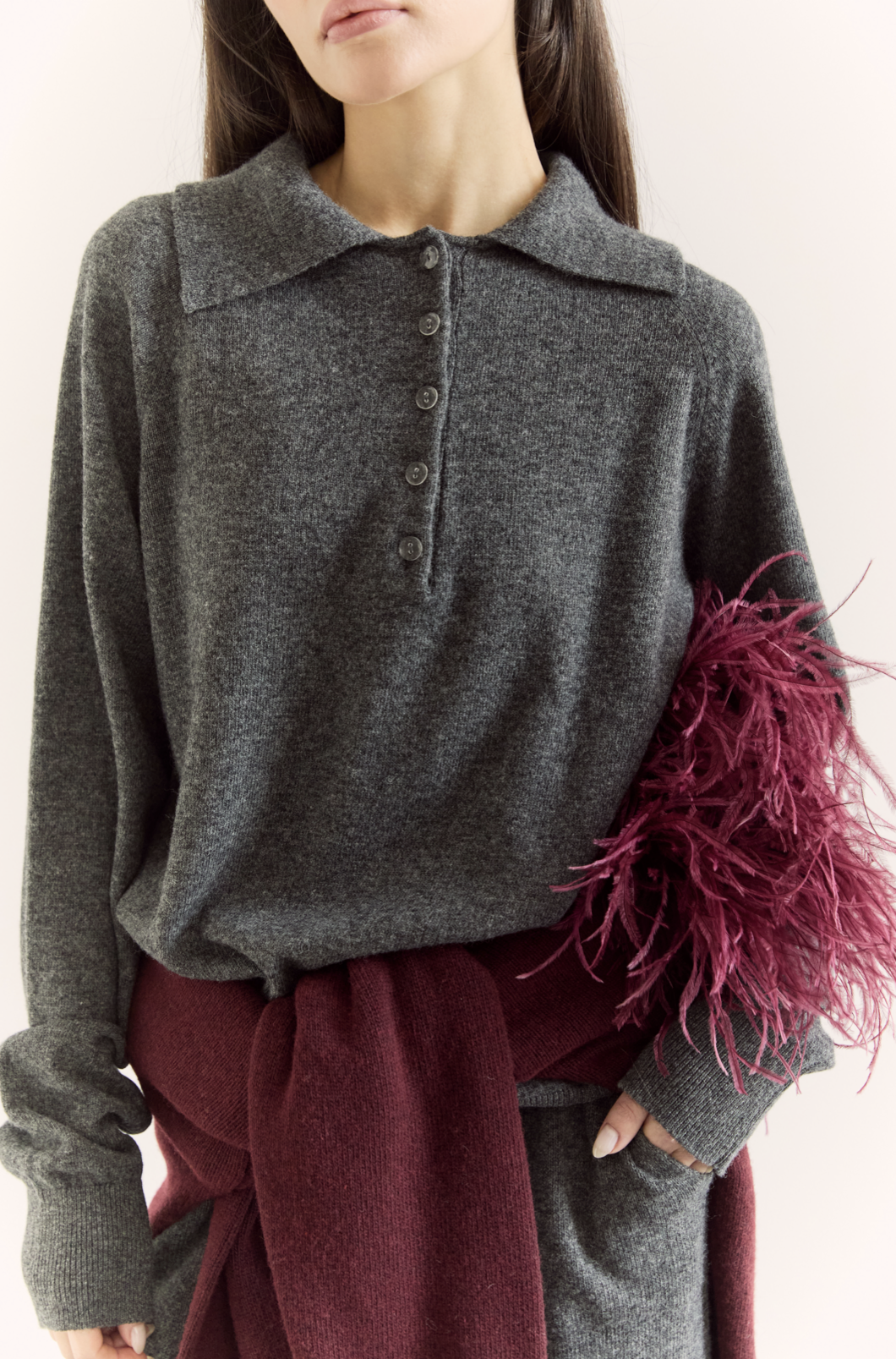 Джемпер поло з вовни ягня, графітовий