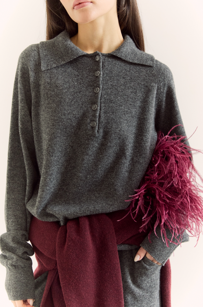 Джемпер поло з вовни ягня, графітовий