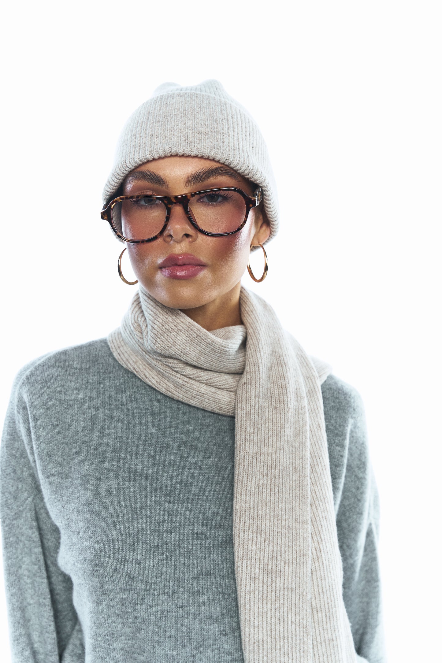 Шапка з вовни ягня, світло-бежева меланжева