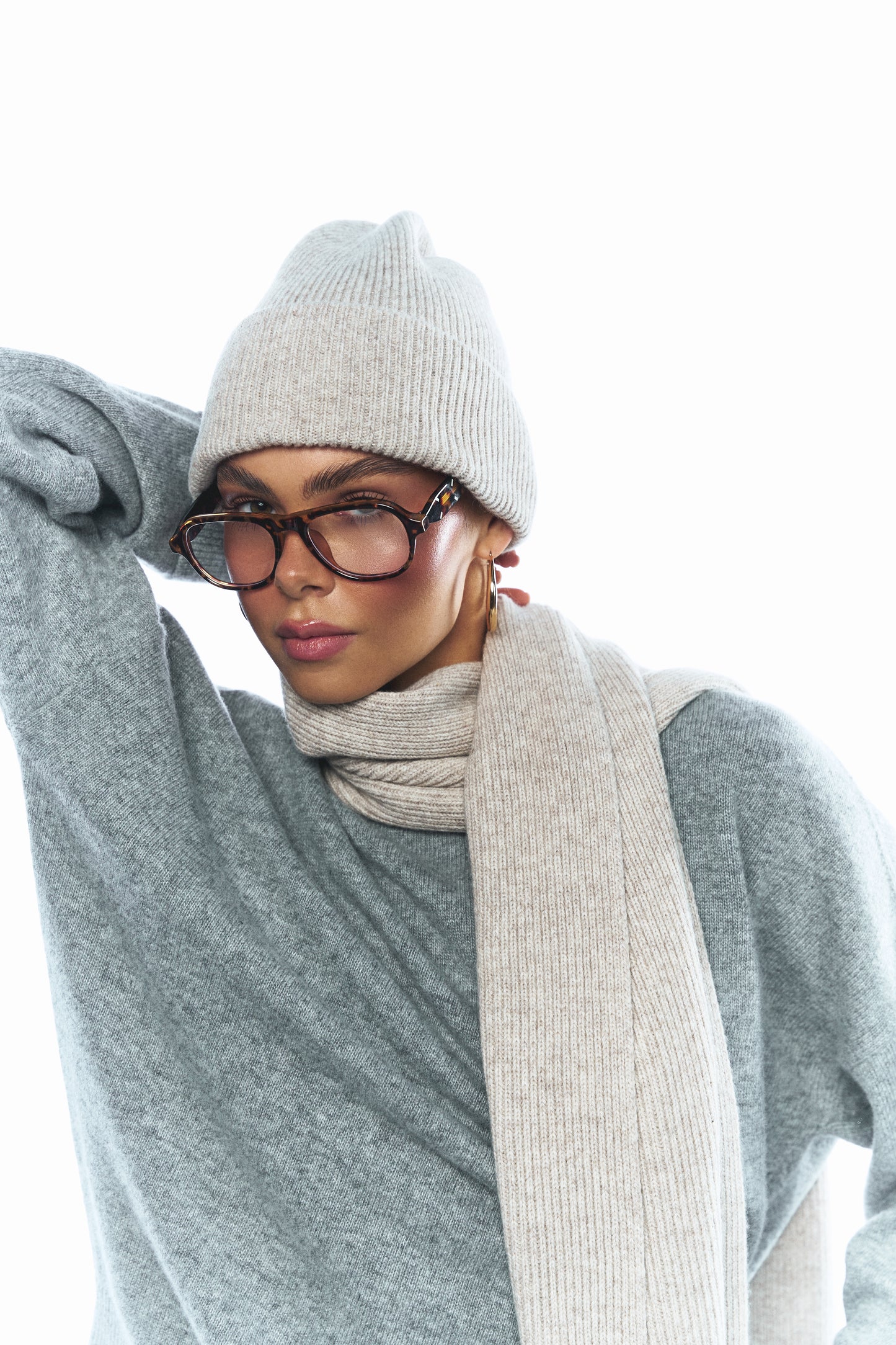 Шапка з вовни ягня, світло-бежева меланжева