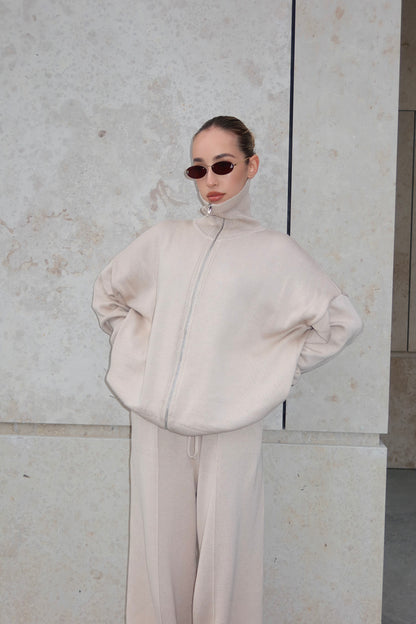 Комплект з бавовни кардиган на блискавці і брюки, світло-бежевий