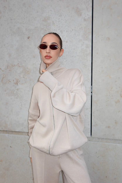 Комплект з бавовни кардиган на блискавці і брюки, світло-бежевий