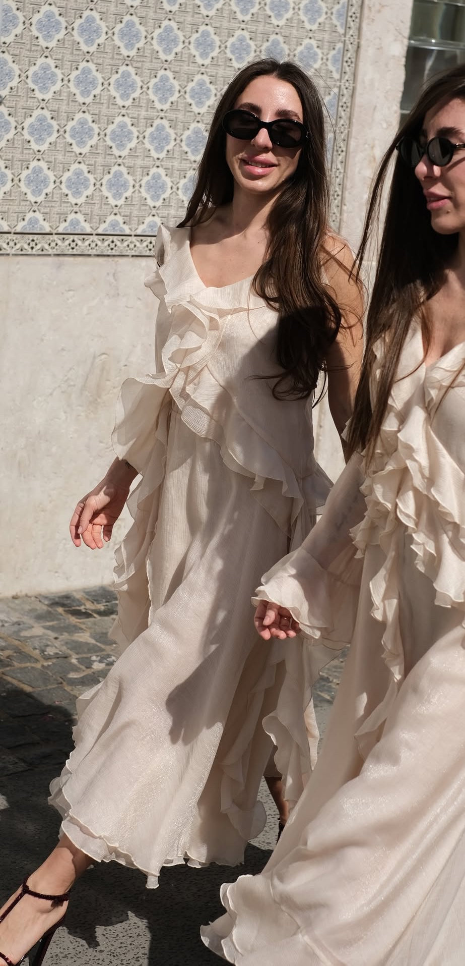 Комплект: топ та спідниця міді з шифону, перламутровий