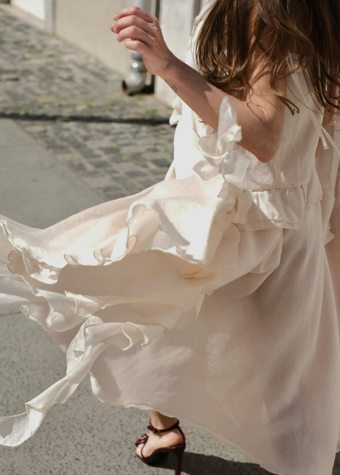 Комплект: топ та спідниця міді з шифону, перламутровий