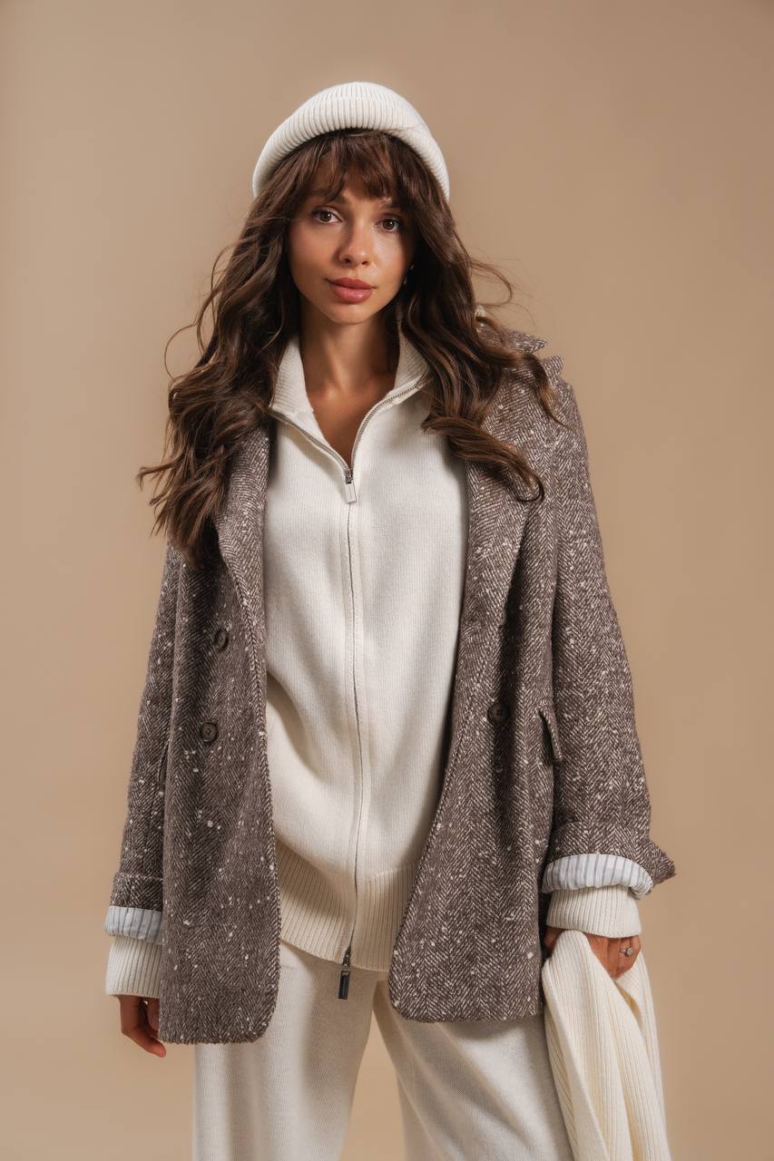 Жакет з вовни, бежево-коричневий — спереду — SHEVCHENKO