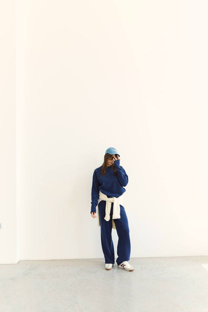 Lambswool sweater and pants set, navy blue