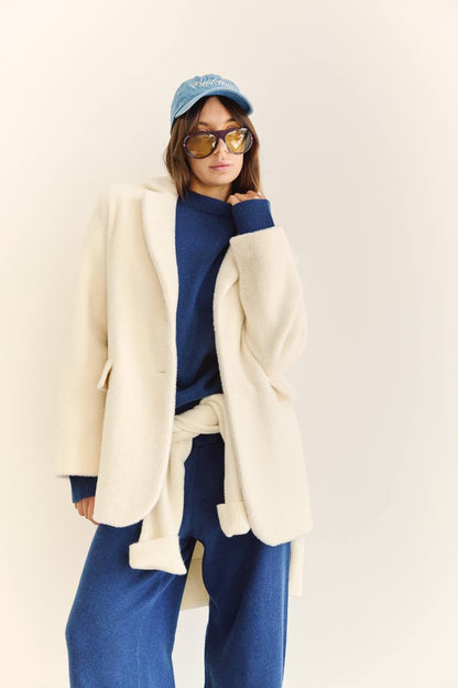 Lambswool sweater and pants set, navy blue