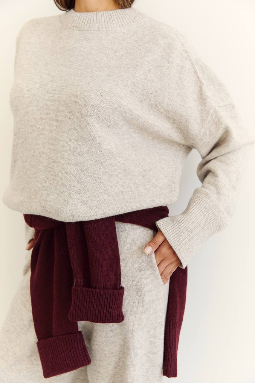 Lambswool sweater and pants set, light beige melange